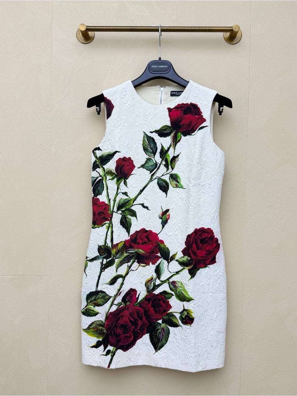 🚩steal Dolce & Gabbana White Sleeveless Rose Appliqué Dress